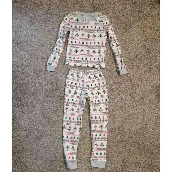 Kids Size 6 Christmas Tree Pijamas Sleepwear Nordstrom Red Green White Gray - Picture 2 of 7
